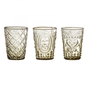 Wasserglas mit Relief, 3er Set, champagnerfarbend, braun, Bloomingville