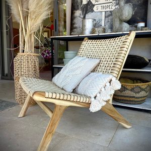 Lounge Chair Kuba Teak mit Rattangeflecht