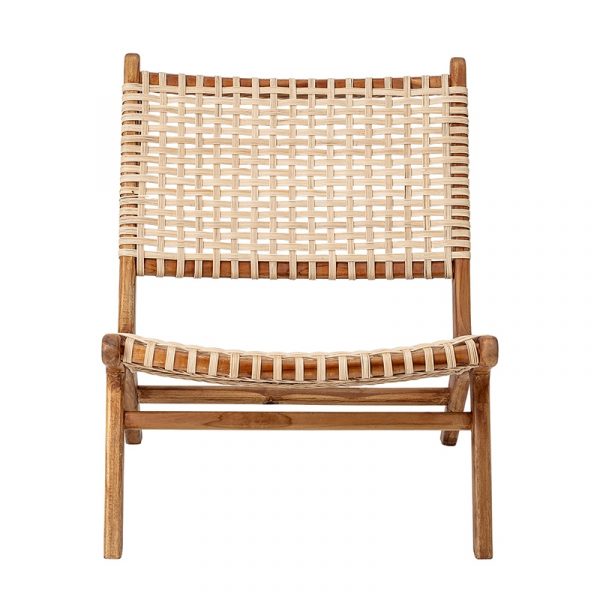 Frontal Holzstuhl Teak Lounge Chair mit Rattan Sitzfläche Lagos-Stil