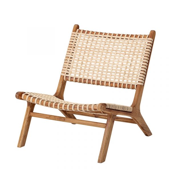 Holzstuhl Teak Lounge Chair mit Rattan Sitzfläche Lagos-Stil