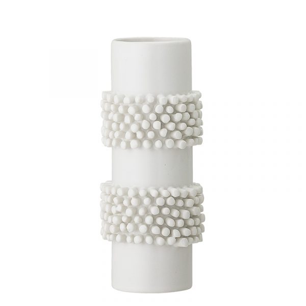weiße laengliche Vase von Bloomingville mit 3-D Applikationen